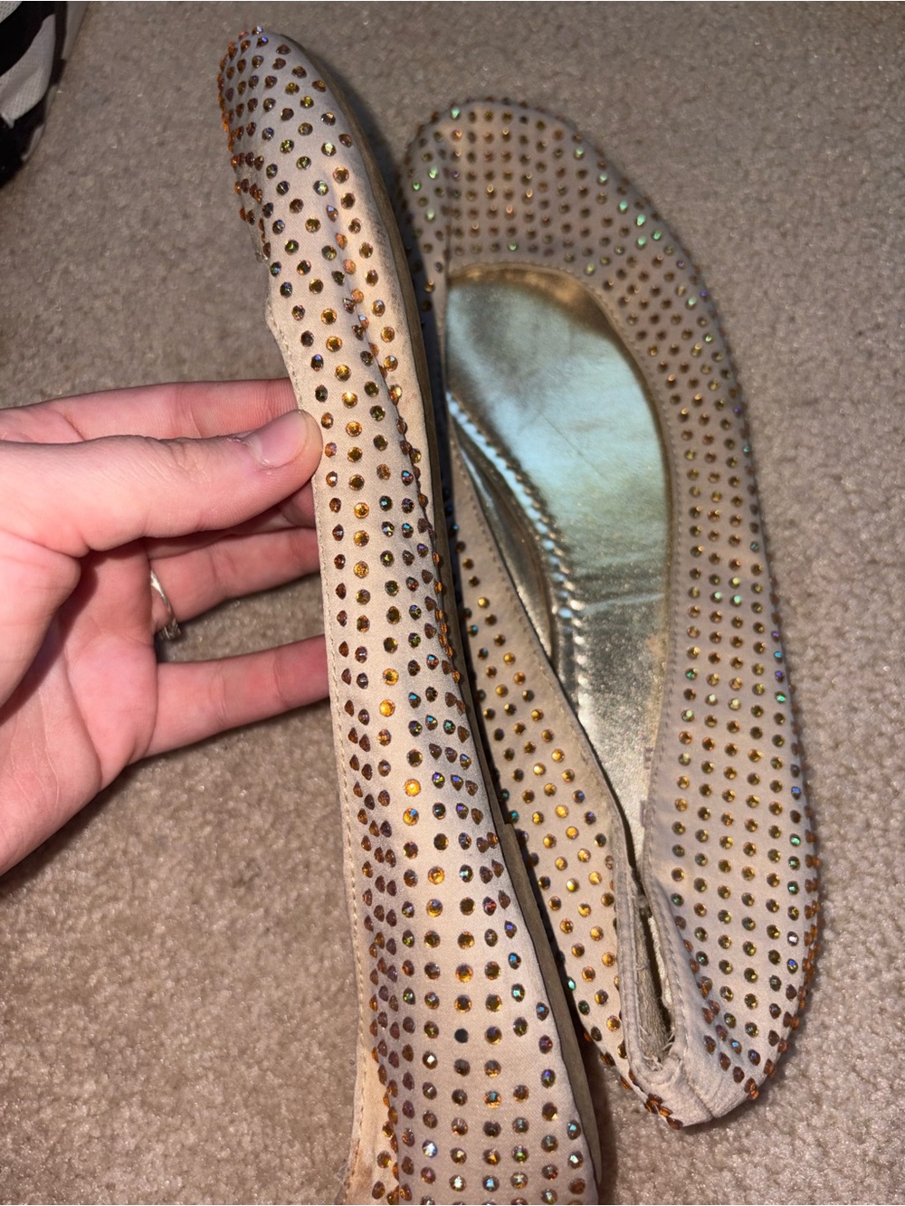 Women's Beige Crystal-Embellished Ballet Flats - Picture 3 of 4